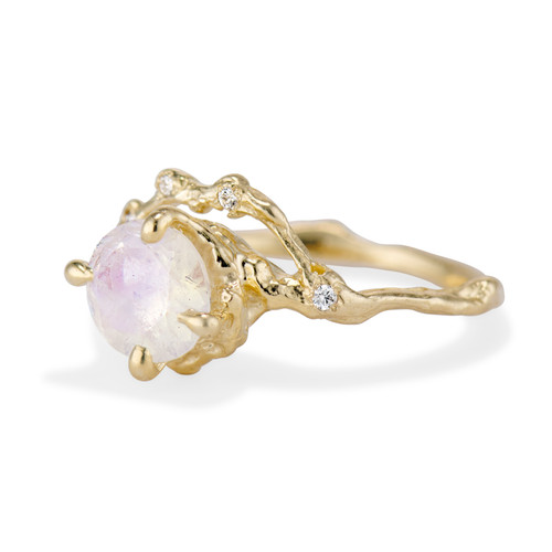 Rainbow Moonstone Half Halo Ring | Olivia Ewing