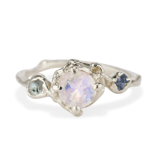 Natural Moonstone engagement ring-Solid 14k White gold-handmade diamon –  WILLWORK JEWELRY