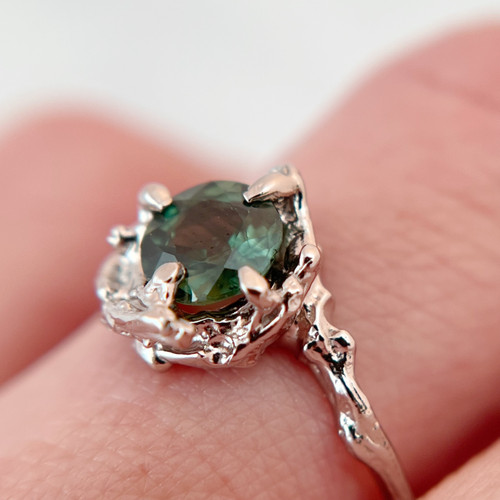 Teal sapphire engagement ring oval green sapphire engagement ring uniq –  WILLWORK JEWELRY