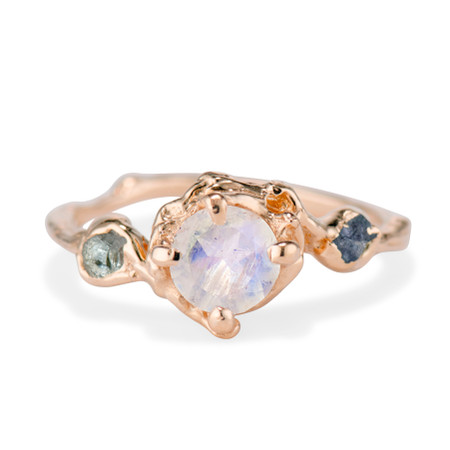 Trio Rainbow Moonstone Engagement Ring | Olivia Ewing