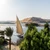 Felucca sailing past an island on the Nile at Aswan, Egypt