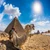 Camel and rider beside the Pyramids of Giza, Cairo, Egypt