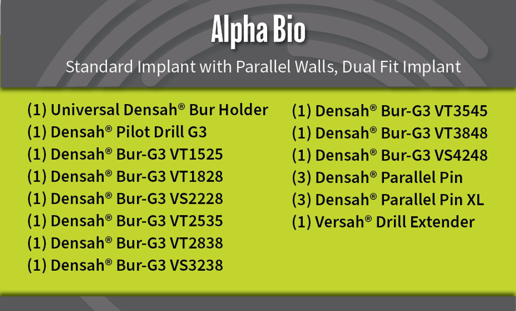 Alpha Bio - Standard Implant with Parallel Walls, Dual Fit Implant