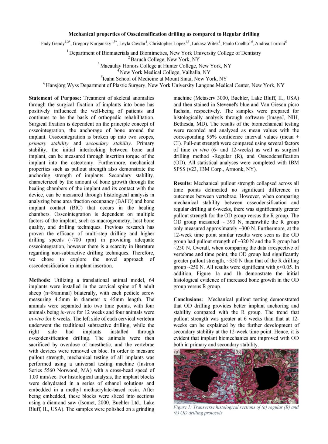 Mechanical pullout testing demonstrated that OD drilling provides better implant anchoring and stability compared with the R group. The trend that pullout strength was greater at 6 weeks than that at 12- weeks can be explained by the further development of secondary stability at the 12-week time point. Hence, it is evident that implant biomechanics are improved with OD both in primary and secondary stability