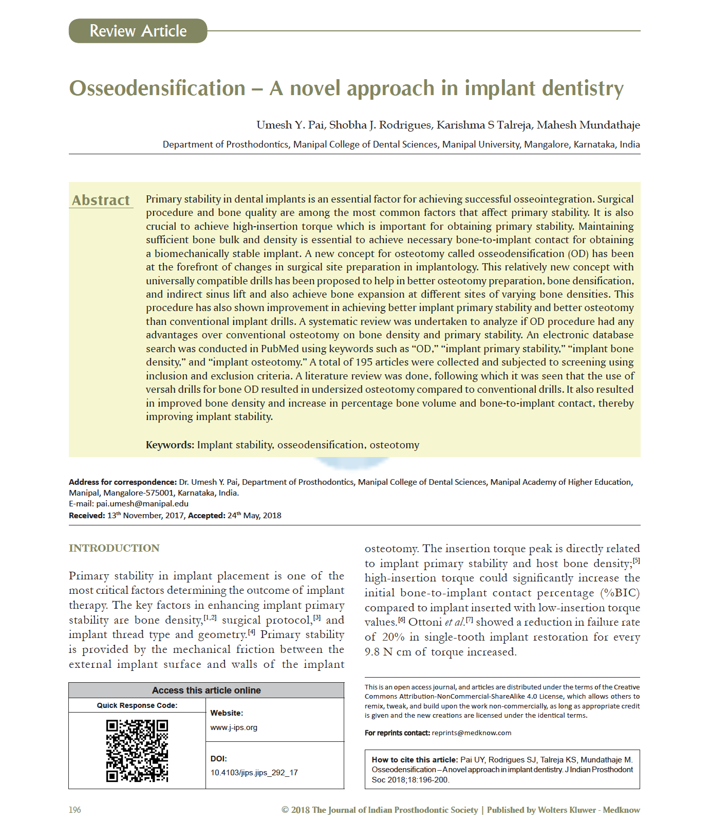 Implant stability, osteotomy 