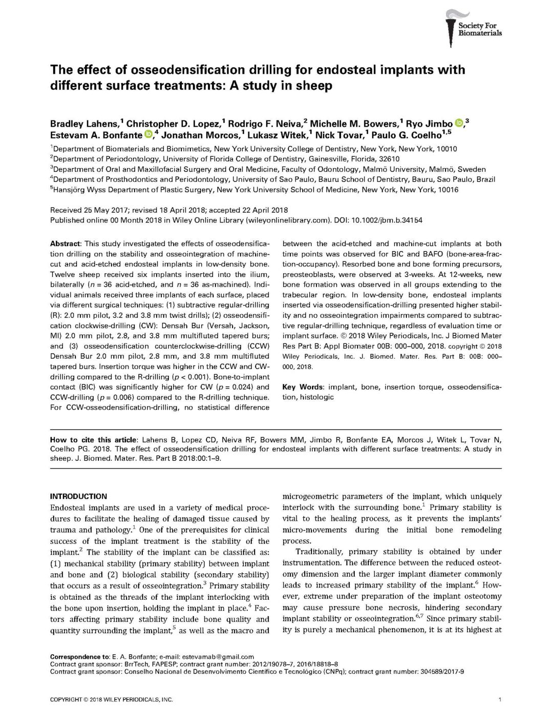 implant, bone, insertion torque, osseodensifica- tion, histologic 