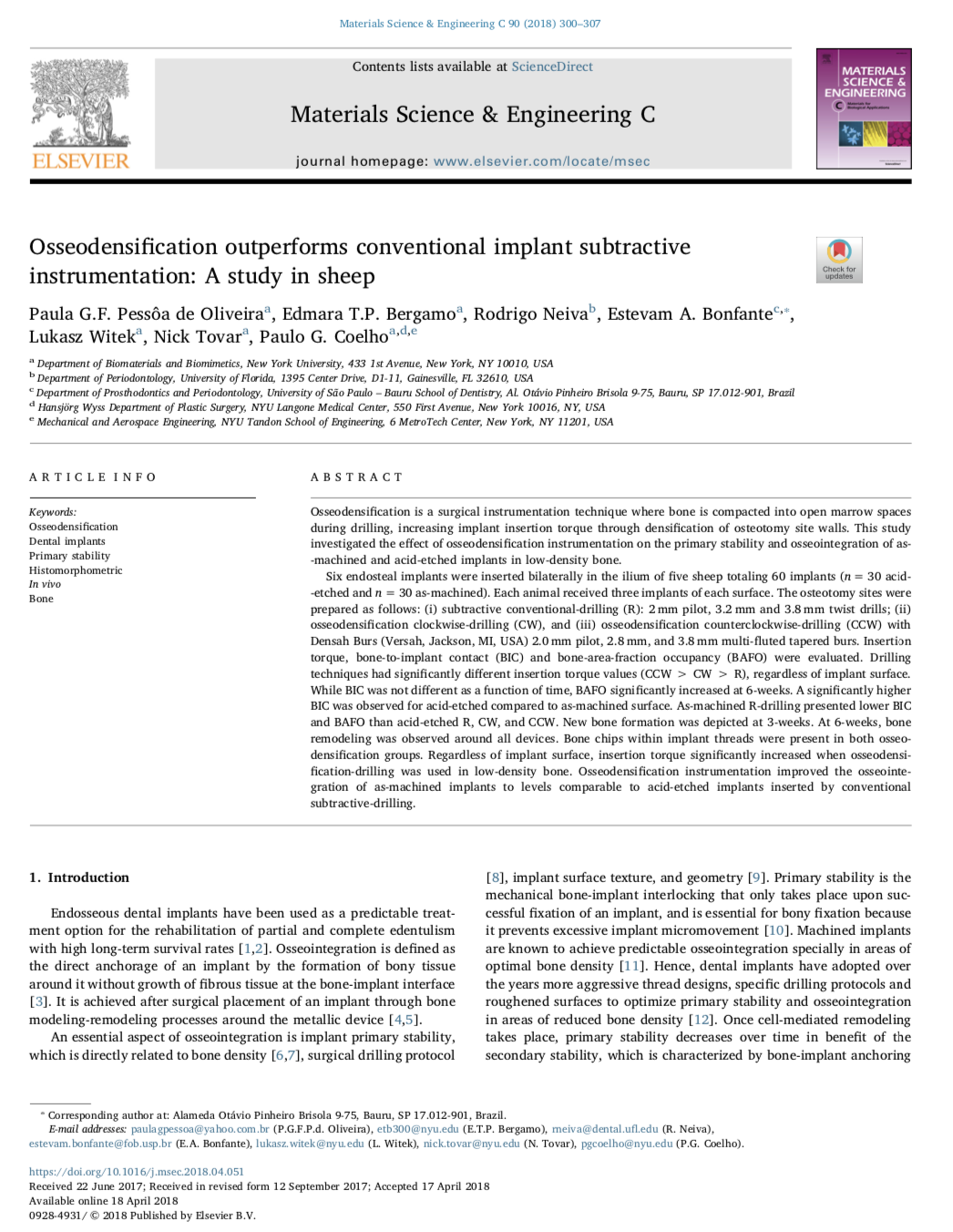 Osseodensification Dental implants Primary stability Histomorphometric In vivo Bone