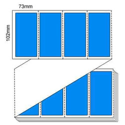 102mm x 73mm - Blue Thermal Transfer Fanfold Perforated Labels, Permanent Adhesive, (6000/box) L10518