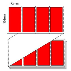 102mm x 73mm - Red Thermal Transfer Fanfold Perforated Labels, Permanent Adhesive, (6000/box) L10520