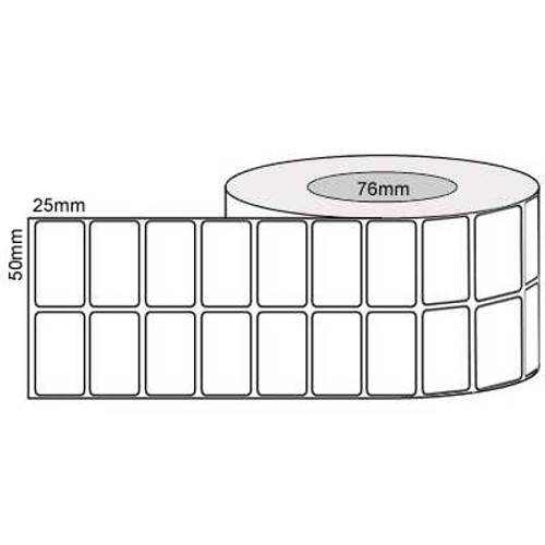 50mm x 25mm White Thermal Transfer Labels, Permanent Adhesive, 76mm core, (5000/roll) L10688