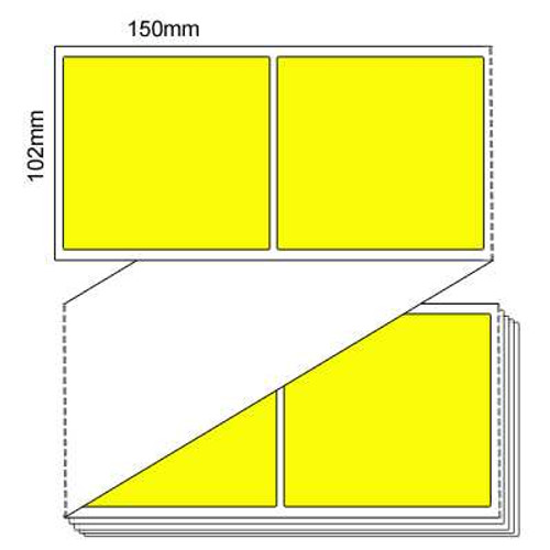 102mm x 150mm - Yellow Thermal Transfer Fanfold Labels, Permanent Adhesive, (3000/box) L11780