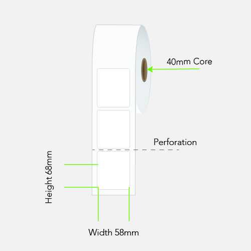 58mm X 68mm Direct Thermal Label 700 Label Per Roll 40mm core LA5868TP1AC40MM