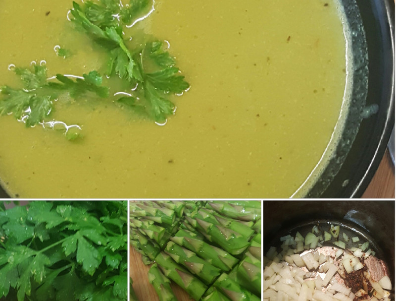 Asparagus, pea and parsley soup