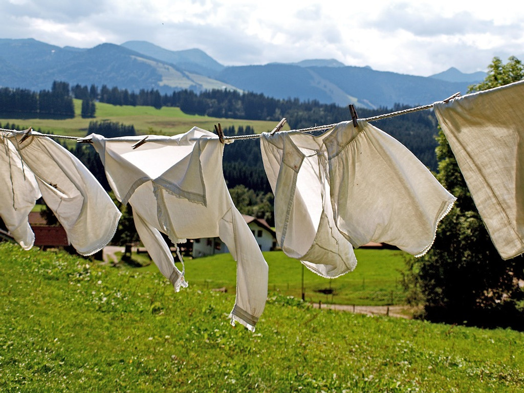 Fresh linen hanging on the washing line.