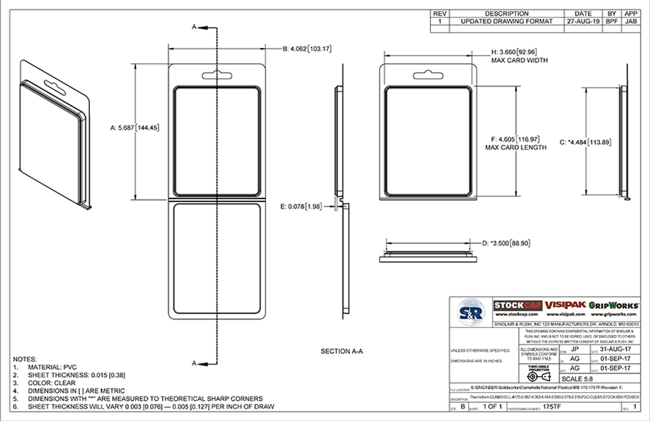 175TF - Stock Clamshell Packaging Technical Drawing