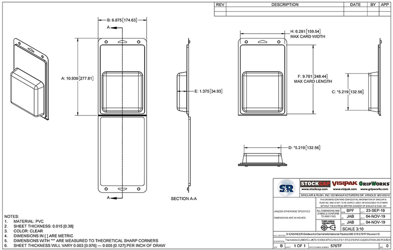 576TF - Stock Clamshell Packaging Technical Drawing