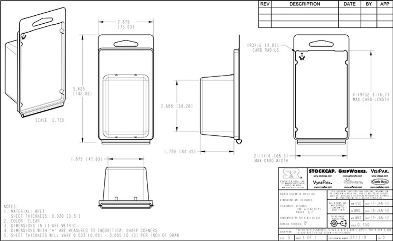 341719 - Stock Clamshell Packaging Technical Drawing