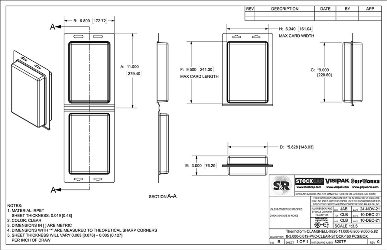 820TF - Stock Clamshell Packaging Technical Drawing