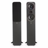 Q Acoustics 3050i Floorstanding Speakers Graphite Grey (Pair) — front hero shot showing one speaker with grille and one without