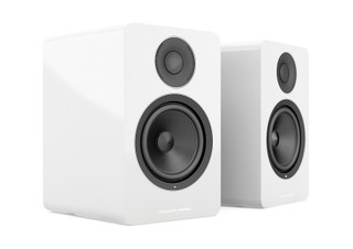 Acoustic Energy AE1 Active Speakers (Piano White Gloss) angled view