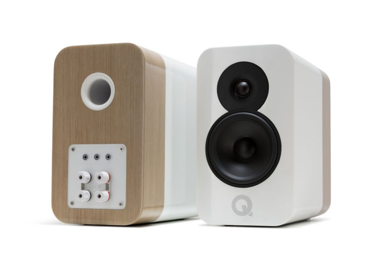 Q Acoustics Concept 300 Bookshelf Speakers  (White and Oak) (Pair)