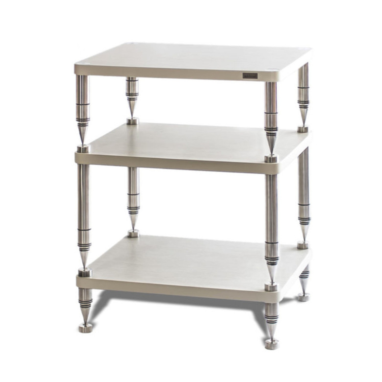 Solid Steel HP-3 Ceramic Hi-Fi Rack (Natural) — hero view (stainless steel frame)