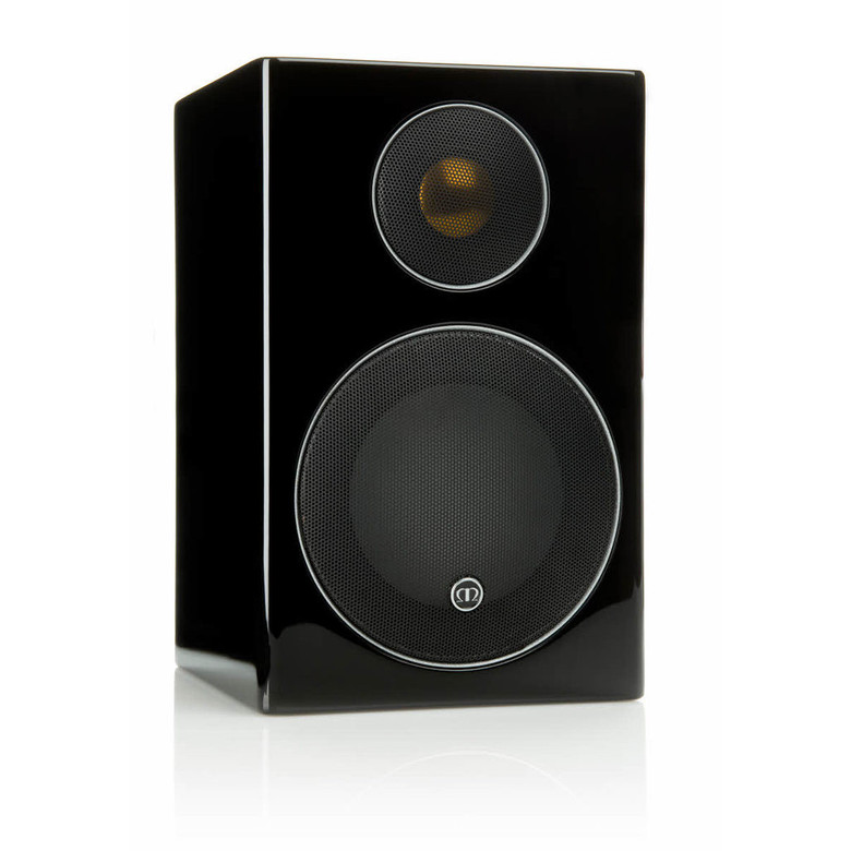 Monitor Audio Radius 90 3G Bookshelf Speaker in Gloss Black - front three-quarter view