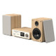 Pure Classic Stereo Music System Cotton White and Oak — drivers exposed (grille removed)