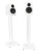 Q Acoustics FS50 Speaker Stands in White with Q Acoustics 3030i Speakers