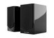 Pair of Acoustic Energy AE500 Bookshelf Speakers (Piano Gloss Black) angled view with grilles