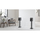 Q Acoustics 3020i Bookshelf Speakers Walnut (Pair) — lifestyle (pair on stands)