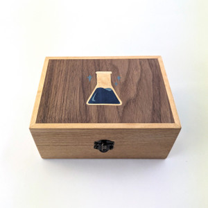 Dice box with marquetry lid featuring blue potion Dice box with marquetry lid featuring blue potion