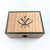 Dice box with marquetry lid featuring bow and swords