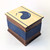 Walnut deck box for collectible card games. Marquetry lid featuring water/island/blue design.