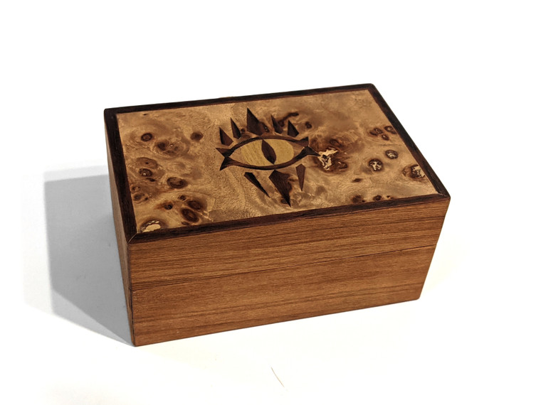 D&D class inspired dice box, warlock, marquetry.