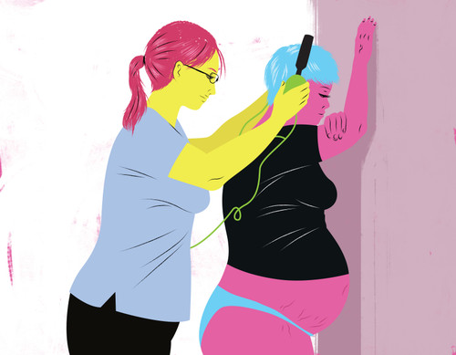 Illustration of a Doula helping a mother with music