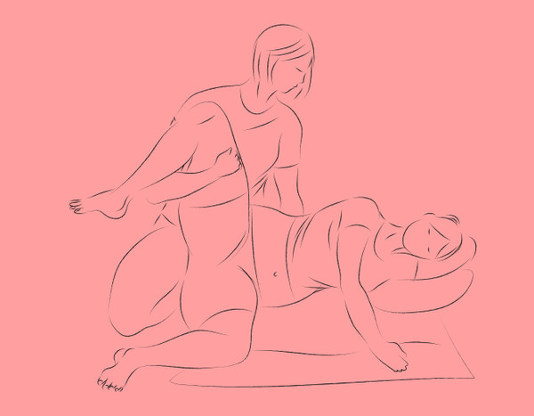 Line drawing of a Doula helping a mother give birth