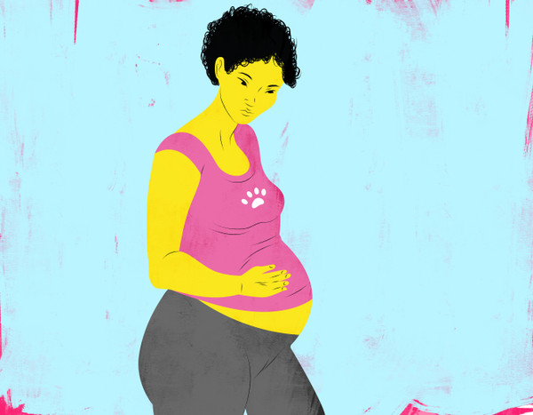 Pregnant woman holding belly