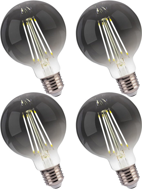 Jaspertronics™ G25 Dimmable Globe LED Edison Bulbs - 5000K Daylight, Smoky Grey Glass, 4.5W (40W Equivalent), 160LM, E26 Base, CRI80, Energy-Efficient Decorative Lighting for Home & Commercial Use - 4 Pack
