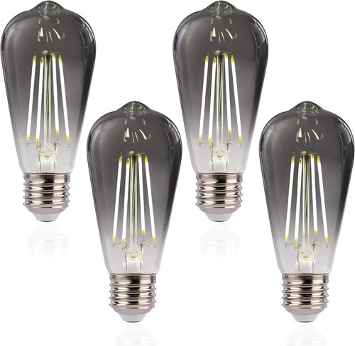 Jaspertronics™ ST19 LED Edison Bulbs - 5000K White Light, Dimmable, Smoky Grey Glass, 4W (40W Equivalent), CRI82+, 300LM, E26 Base, Energy-Efficient Decorative Lighting for Pendant Fixtures - 4 Pack