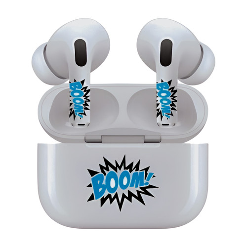 AirSkins - Stylish & Durable Decals for AirPods Pro & Pro 2, Boom In Blue Design Earbuds & Case Skin, Scratch-Resistant, Precision Fit, Wireless Charging Friendly, Easy Application - 58 Designs Available