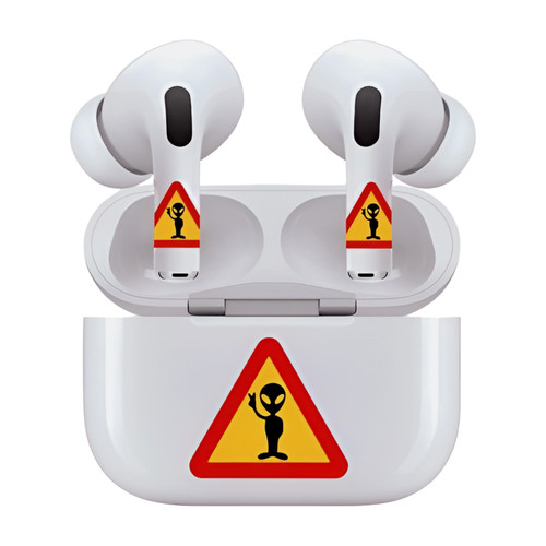 AirSkins - Stylish & Durable Decals for AirPods Pro & Pro 2, Alien Caution Design Earbuds & Case Skin, Scratch-Resistant, Precision Fit, Wireless Charging Friendly, Easy Application - 58 Designs Available