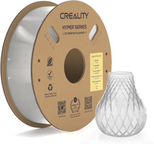 Creality Transparent PETG Filament 1.75mm - High-Speed 3D Printer Filament for K1 Max, 30-600mm/s Printing, 1kg/2.2lbs Spool, Hyper PETG with Dimensional Accuracy +/- 0.03mm