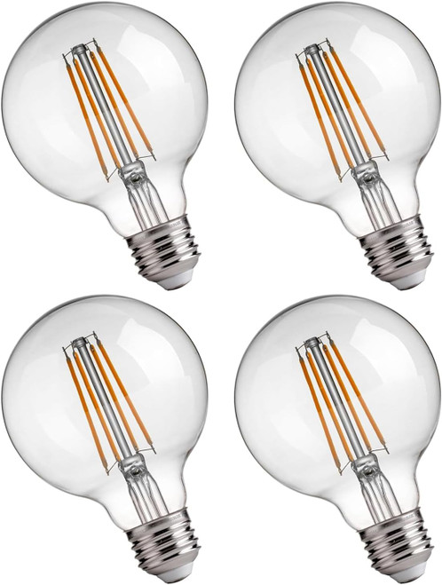 Jaspertronics™ G25 LED Globe Edison Light Bulbs - 2700K Soft White, Dimmable, 4W (40W Equivalent), 400LM, E26 Base, Clear Glass, CRI90, Energy-Efficient Accent Lighting for Indoor Fixtures - 4 Pack