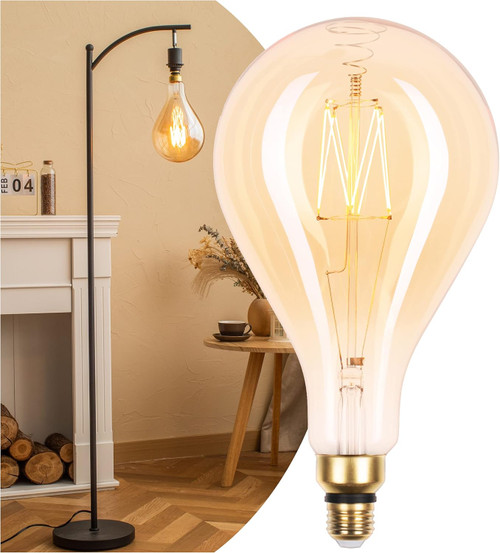 Jaspertronics™ LED Large Decorative Pendant Light Bulbs 60W Equivalent, Dimmable LED Oversized Bulbs with Amber Glass, 2000K Warm White, 7W, 600LM, E26 Base, PS160/PS52