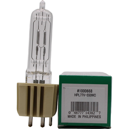 Ushio HPL 550W 77V stage and studio lamp with 300-hour lifespan, model 1000668.