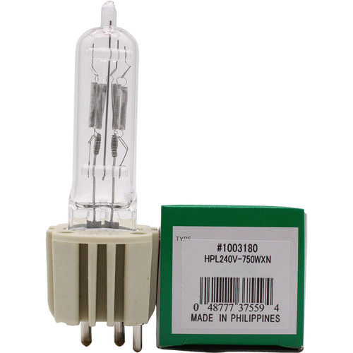Ushio HPL 750W 240X+ stage lamp with long-lasting 1500-hour lifespan, model 1003180.