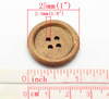 Light coffee colour Round wooden 4 hole Button - 25mm x 1