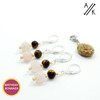 Rose Quartz & Tiger Eye Removable Stitch Markers with Oval Progress Keeper - set of 5