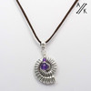 Silver Ammonite & Amethyst Pendant Brown Cord Adjustable Necklace